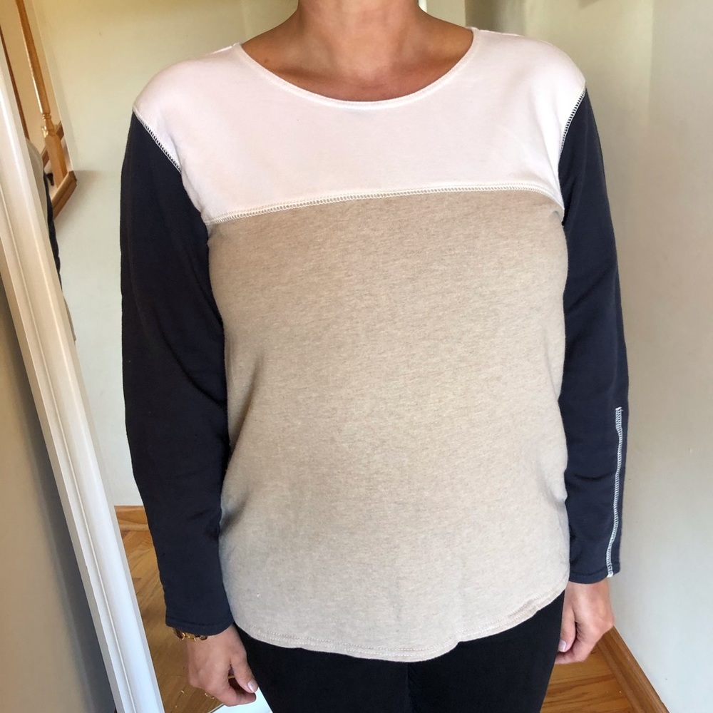 Jcrew Navy White Tan Shirt Long Sleeve